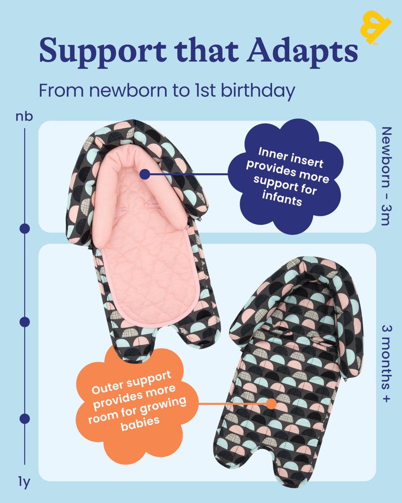 Travel Bug Baby & Toddler 2-in-1 Head Support Duo Head Support for Car Seats, Strollers & Bouncers (Grey/Teal/Pink), 8x2.75x10 Inch (Pack of 1) - Image 4